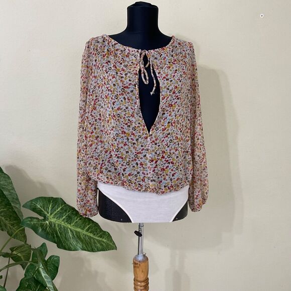 Intimately Free ,  FP Size XS Floral Bodysuit blouse top neutral colors. - Picture 1 of 15